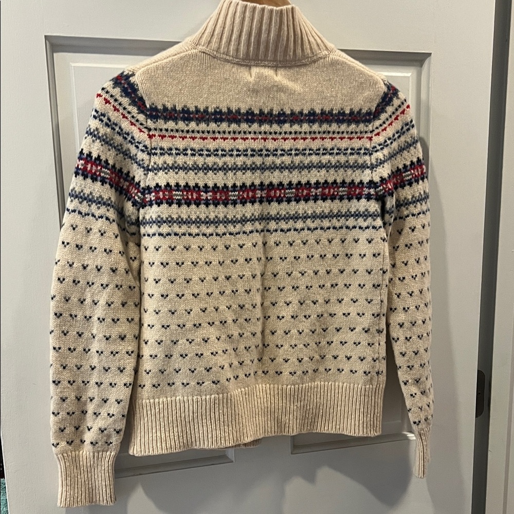 Women’s Cream Blue Red Maine L.L. Bean Lambswool Apres Ski Cardigan Sweater XS - Picture 2 of 6